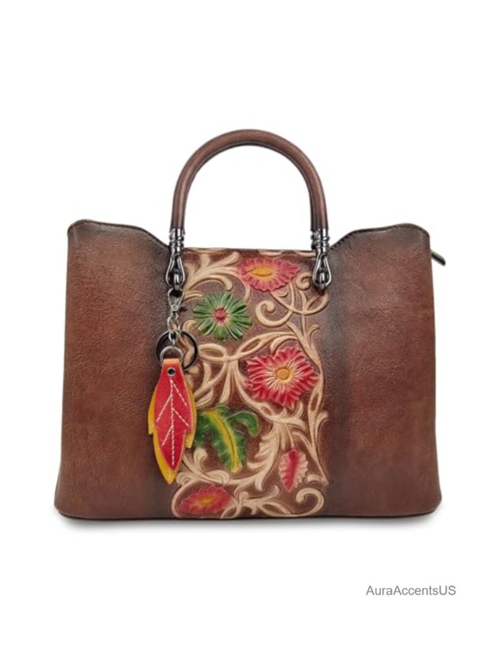 Genuine Leather Vintage Embossed Satchel Crossbody Handbag